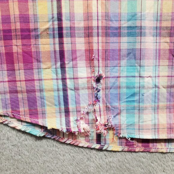 Alan Flusser Button Down Long Sleeve Plaid Shirt Yellow Purple Baby Blue Mn Sz L - Picture 7 of 10